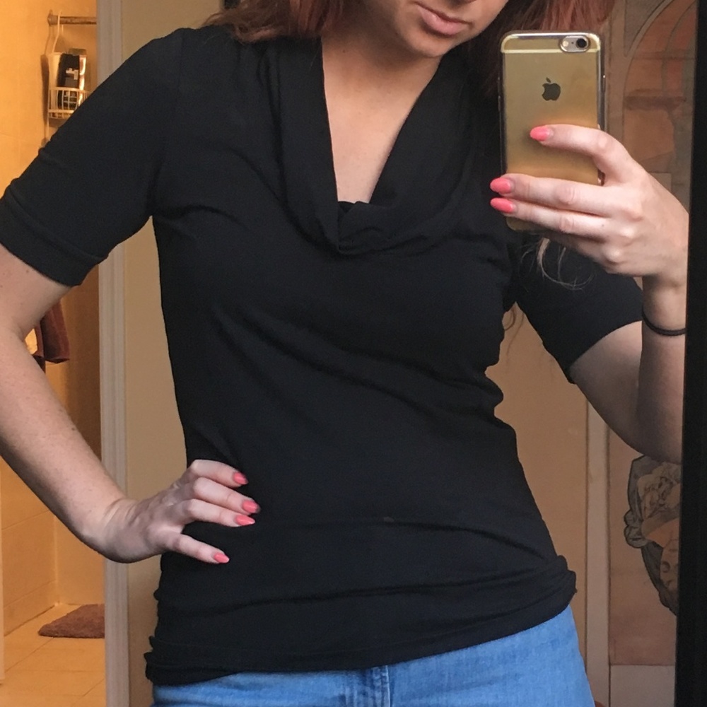 Theory- Black Short Sleeve Cowl Neck Shirt